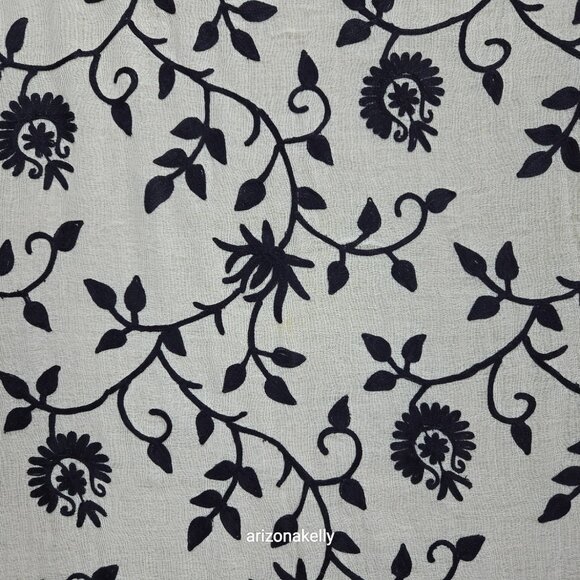 Ivory Wool Scarf with Black Chain Stitch Embroidery - Picture 6 of 14